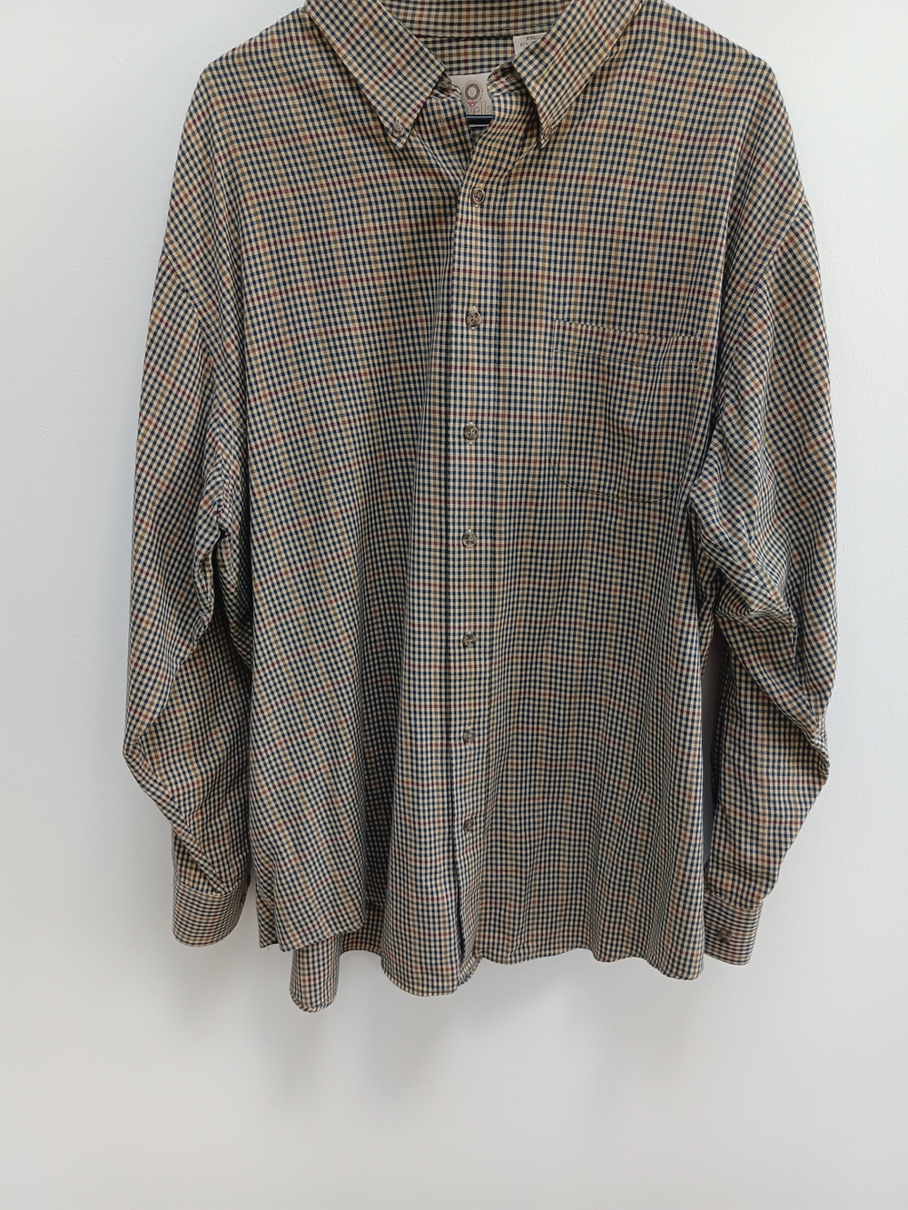 Viyella Men's Beige/Tan Plaid ButtonDown Long Sleeve Cotton/wool Shirt Size XXL